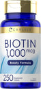 Carlyle Biotin 1000mcg, 250 Vegetarian Tablets, Non-GMO Beauty Formula Supplement