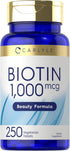 Carlyle Biotin 1000mcg, 250 Vegetarian Tablets, Non-GMO Beauty Formula Supplement