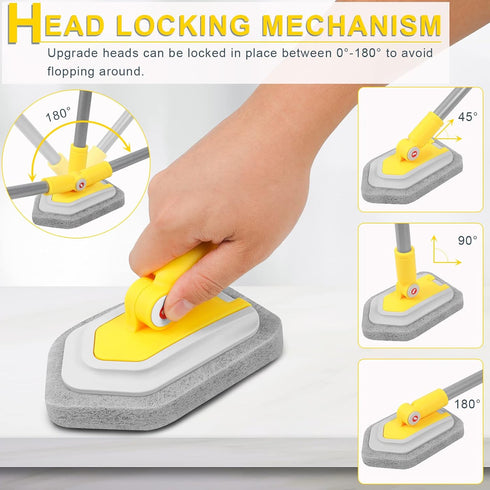 Lalafancy Baseboard Cleaner Tool with Long Handle, 3 Reusable Brush Pads, 52’’ Shower Wall Scrubber for Bathroom