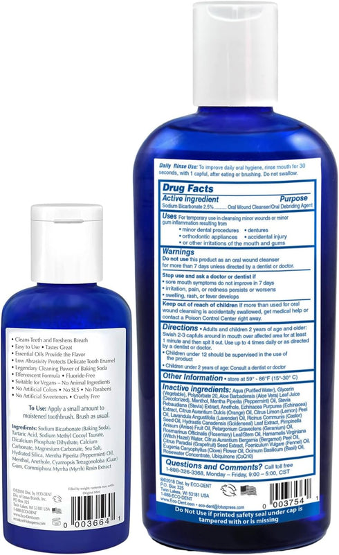 Eco-Dent Oral Care Bundle, 2 Piece Set: DailyCare Baking Soda Toothpowder & DailyRinse Oral Wound Cleaner