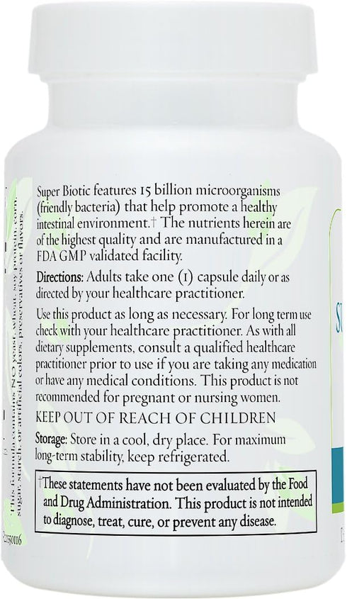 Super Biotic Probiotic Supplement for Digestive Wellness, 30 Capsules
