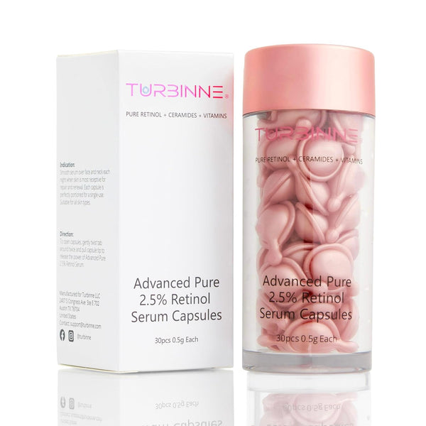 Pure 2.5% Retinol Serum Capsules, Powerful Anti-Aging, Deep Hydration, Brightening, Reduce Acne & Wrinkles (30 Count)