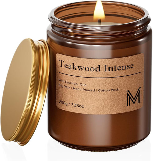 M&SENSE Teakwood Intense Scented Christmas Candle Gift, Aromatherapy Candle Set for Women,