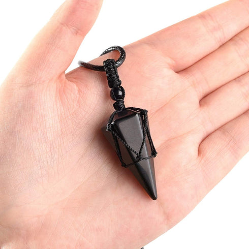 Top Plaza 6 Facet Reiki Healing Crystal Stone Pointed Pendant Necklace - Adjustable Natural Gemstone Jewelry for Women