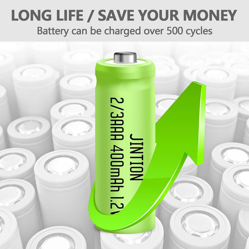 JINTION NIMH 2/3AAA Rechargeable Batteries 1.2V 400mAh, 5 Pack (Not AAA Size)