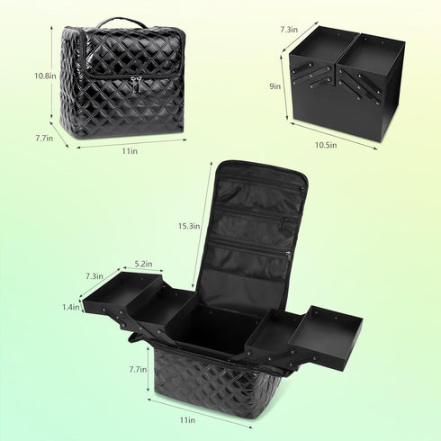 Travel Makeup Bag, Large Cosmetic Organizer with 4 Trays & Adjustable Dividers, Waterproof Makeup Train Case for Women,