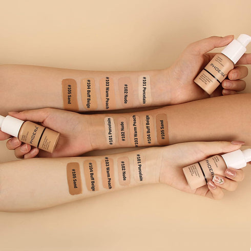 PHOERA Foundation Makeup, Flawless Soft Matte Oil Control Liquid Foundation, Full Coverage Concealer, #102 Nude