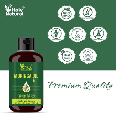 Holy Natural's Moringa Oil - 10.15 fl oz/300ml, Pure & Natural, Cold Pressed Virgin for Skin, Hair, and Body