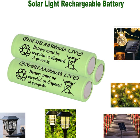 8 Packs Solar Lights Batteries AA 300mAh 1.2V Ni-MH Rechargeable for Outdoor Solar Lights, String Lights
