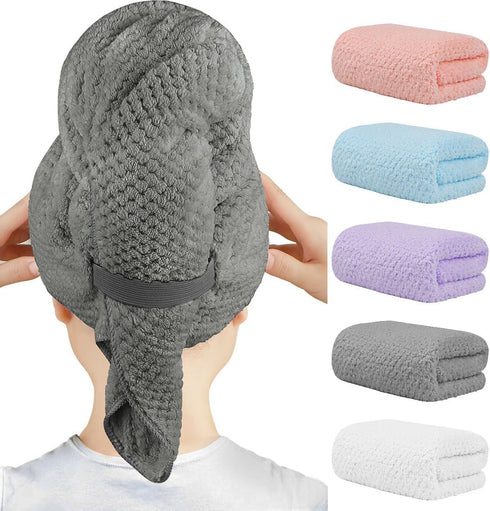HOMEXCEL 5 Pack Microfiber Hair Towels, 40 x 20 inches, Fast Drying Turbans for Long Curly Hair