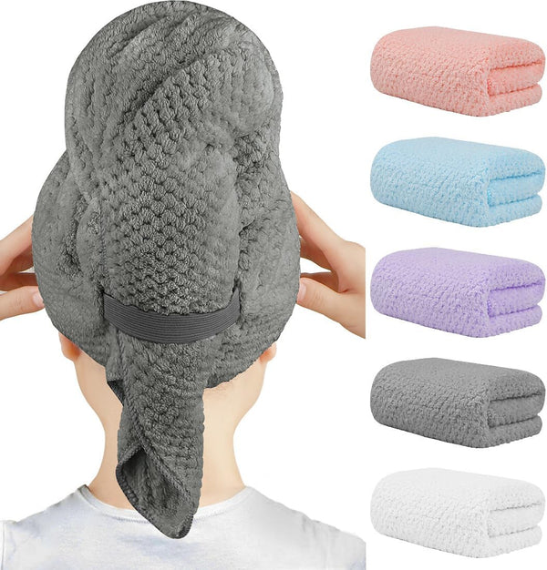 HOMEXCEL 5 Pack Microfiber Hair Towels, 40 x 20 inches, Fast Drying Turbans for Long Curly Hair