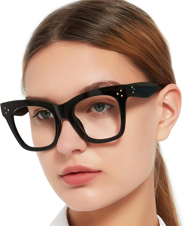 OCCI CHIARI Blue Light Blocking Glasses - Fashion Readers for Computer Use (Black, 0)