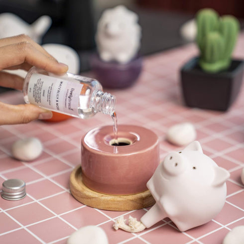 Pinky Pig, Diffusers for Essential Oils and Aromatherapy Fragrance, Non-Electric Ceramic, White Ceramic Oil Diffuser