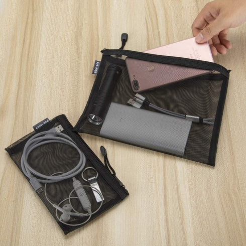 HRX Package Nylon Mesh Cosmetic Zipper Bags, 6PCS Black Makeup Pouches for Travel Organizer Case