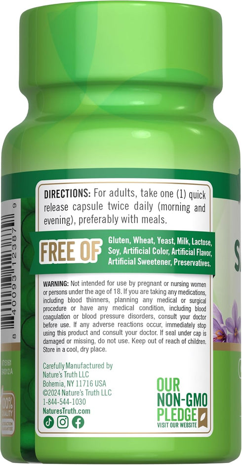 Nature's Truth Saffron Extract Capsules | 60 Count | Concentrated Extract | Non-GMO & Gluten Free Supplement
