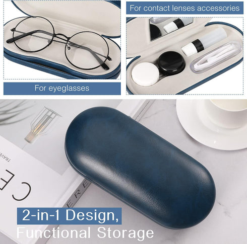 MoKo Double Eyeglass Case - Contact Lens Holder with Mirror & Tweezers, Portable Storage Kit for Men & Women, Blue