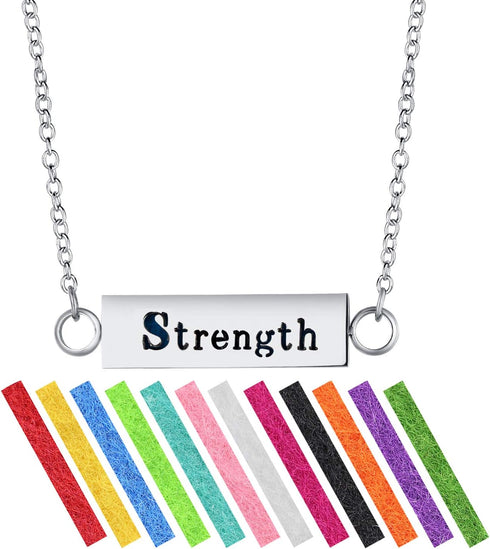 Set 24 inch 12 Wild Essentials Strength Essential Oil Diffuser Bar Necklace Gift Aromatherapy Pendant, Stainless Steel