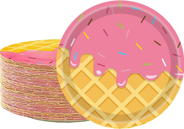 HSPAIDYP 50 Pcs Ice Cream Party Supplies Ice Cream Paper Plates,7" Ice Cream