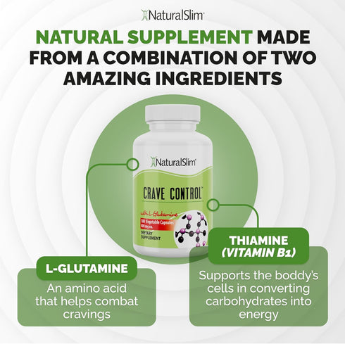 NaturalSlim Crave Control Appetite Suppressant - Food & Sugar Craving Suppressant with L glutamine, 180 Capsules