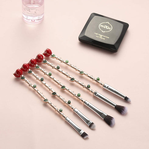 Rose Eye Makeup Brush Set - 5pcs Wand Brushes with Soft Synthetic Fiber for Eyebrow, Eyeshadow, Foundation, Rose Gold
