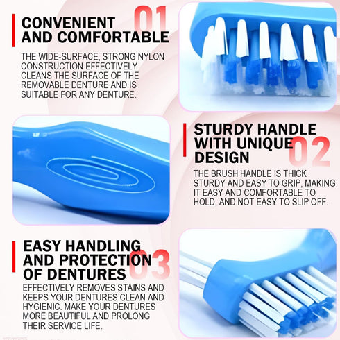 3Pcs Denture Toothbrush Set, Double Heads Portable Cleaning Tool for Oral Care