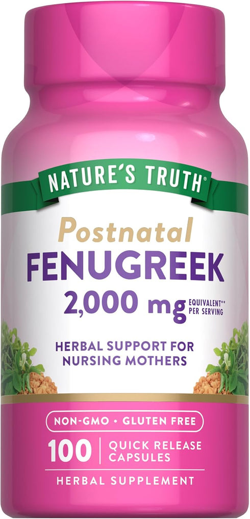 Nature's Truth Fenugreek Seed Capsules for Women, 2000mg, 100 Non-GMO and Gluten Free Powder Capsules