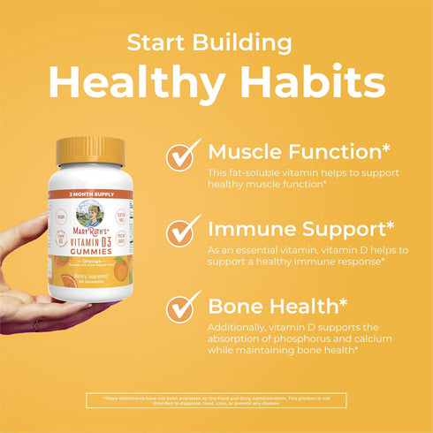 MaryRuth Organics Vitamin D3 Gummies - 2 Month Supply, 60 Vegan Gummies for Immune Support & Bone Health