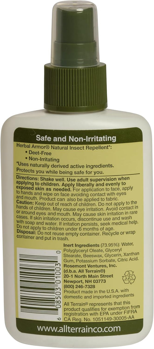 Herbal Armor DEET-Free Pump Spray, 4oz Insect Repellent, Plant-Based, Safe for Family and Pets