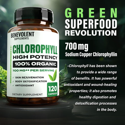 Benevolent Chlorophyll Capsules 700mg - 100% Natural for Energy Boost and Immune Support