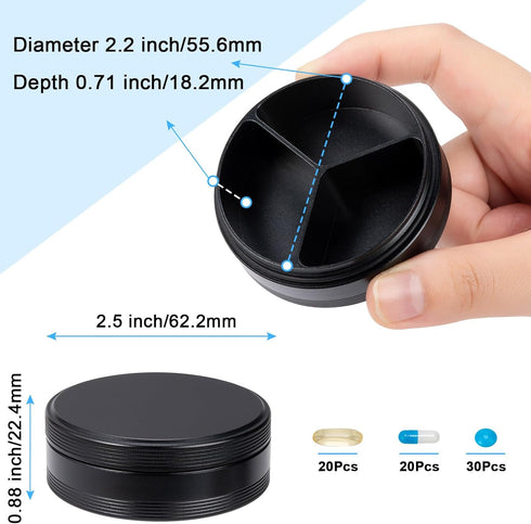 Metal Travel Pill Box 3 Compartment, Portable Waterproof Medicine Organizer Holder for Daily Medication, Vitamin, Fish