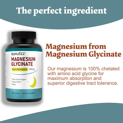 Magnesium Glycinate Supplement 500mg | 90 Capsules | 100% Chelated for High Absorption Essential Mineral