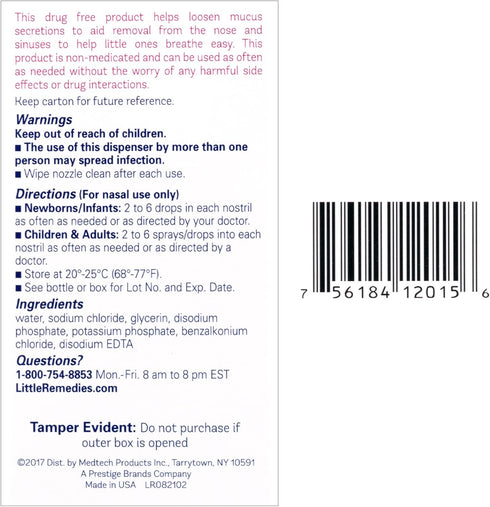 Little Remedies Saline Nasal Spray and Saline Drops for Baby and Newborn, 0.5 Fl Oz, 3 Pack