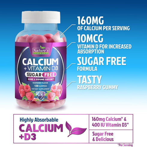 Gummies Gummy D3 Immune 120 Gummies Calcium Supplement - Sugar Free Calcium with Vitamin for Best Absorption - Supports