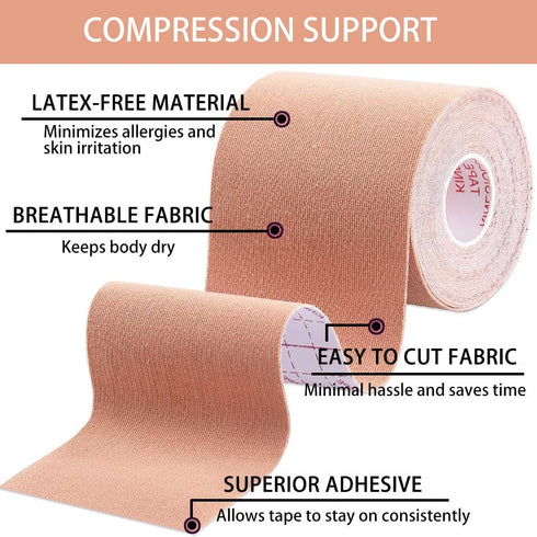 3 Pack Kinesiology Tape, Water Resistant Muscle Support Adhesive Sport Tape for Pain Relief, Latex Free Cotton Athletic