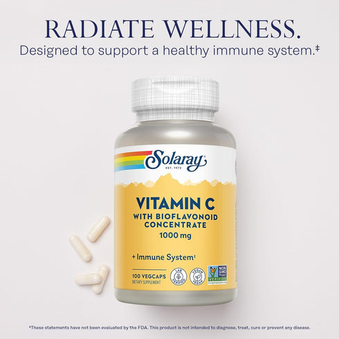 SOLARAY Vitamin C with Bioflavonoid Concentrate - 1000mg - Immune Function, Skin, Hair, Nails Support - 100 Servings