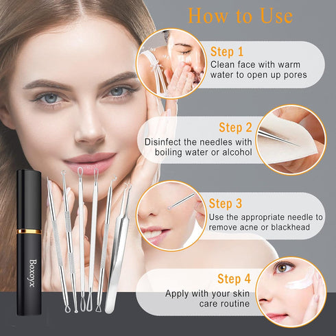 Pimple Popper Tool Kit (6 Pcs) - Blackhead Remover Comedone Extractor Tool Kit with Metal Case for Facial Care