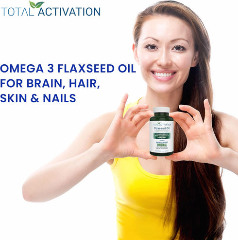 Organic Flaxseed Oil 1,000 mg Omega-3, Immune System Booster with Omega 3,6,9, 100 Rich Liquid Softgels