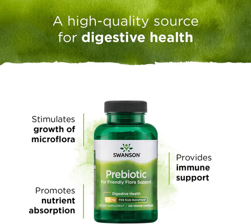 Swanson Prebiotic Capsules, Promotes Friendly Flora & Digestive Health, 120 Veggie Capsules, 750mg Each