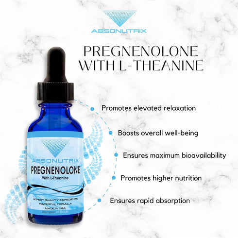Absonutrix Pregnenolone with L-Theanine, Advanced Formula 390 mg, 4 Oz Liquid, Non-GMO, Quick Absorption