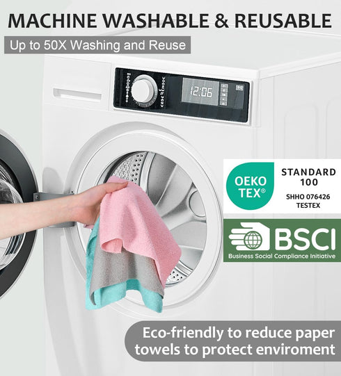 Microfiber Cleaning Cloth, 50 Packs Reusable Paper Towels Rolls for Kitchen, Bathroom, Car, 12x12 inch