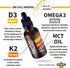 (4 Pack) Organic Vitamin D3 K2 Drops w MCT Oil Omega 3, 5000 IU, Maximum Strength Liquid for Immune Support