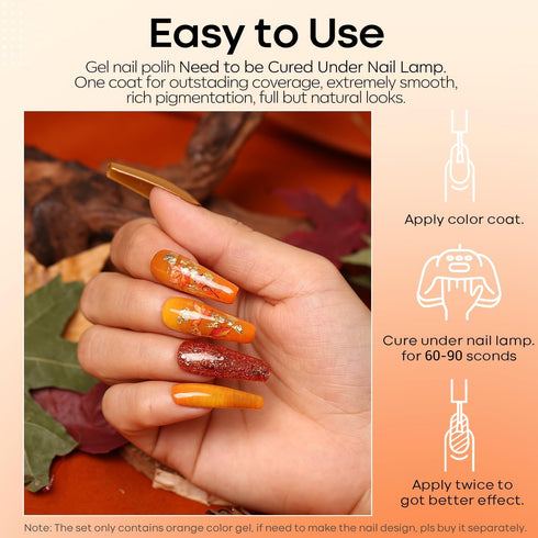 Modelones Fall Gel Nail Polish, 15 ML Bright Neon Yellow Orange Gel Polish, Soak OFF UV LED Nail Polish for Autumn