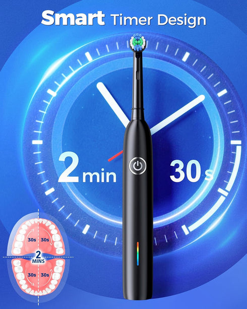 Teeaegis 8 3 2-Minute 45-Day Rotating Electric Toothbrush with Brush Heads for Adults and Kids, Modes Rechargeable
