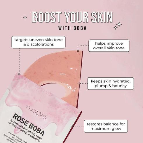 Avatara Rose Boba Hydrogel Mask, 2-Piece Glow-Enhancing Skin Care Mask with Niacinamide
