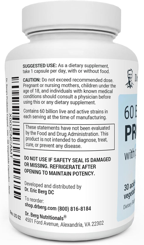 Dr. Berg 60 Billion Probiotic Supplement - Pre and Probiotics for Digestive Health, 30 Probiotic Capsules