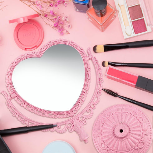 Pink Heart Vanity Mirror, 360 Degree Swivel Makeup Mirror, Double Sided Table Desk Countertop Mirror for Women and Girls