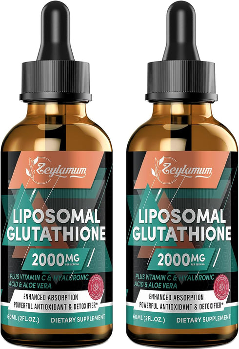 2000MG Liposomal Glutathione Liquid Drops, Enhanced Absorption Glutathione Supplement with Vitamin C, Hyaluronic Acid,
