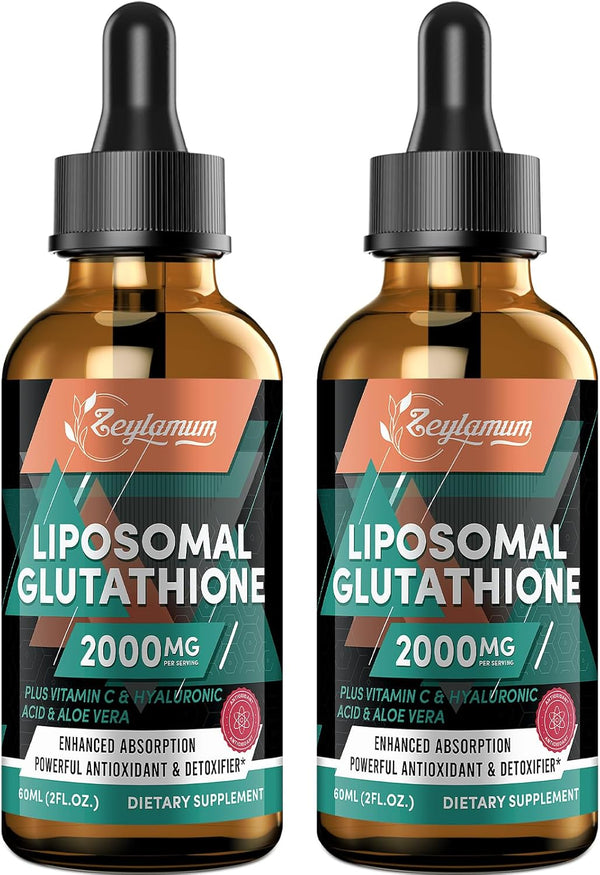 2000MG Liposomal Glutathione Liquid Drops, Enhanced Absorption Glutathione Supplement with Vitamin C, Hyaluronic Acid,