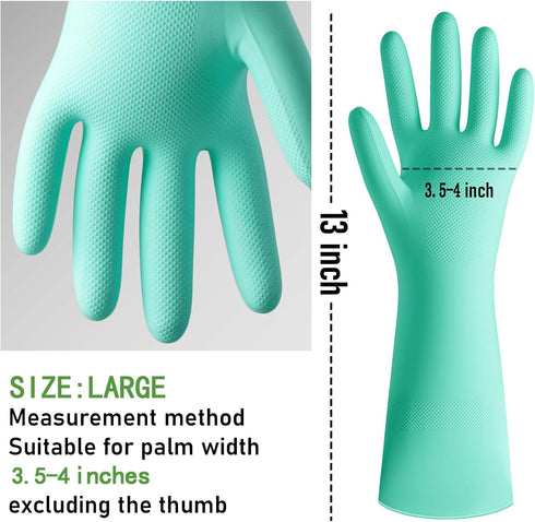 Colorful Rubber Dishwashing Kitchen Gloves - 3 Pairs, Reusable for Cleaning