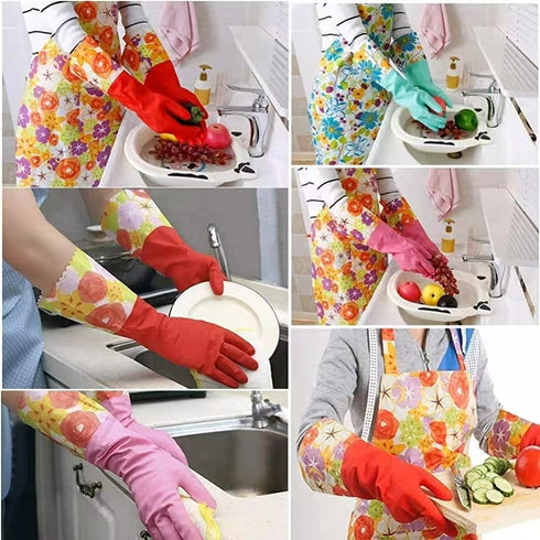 Dishwashing Rubber Gloves 3 Pairs - Aixingyun Non-Slip Household Kitchen Cleaning Gloves, Reusable PU